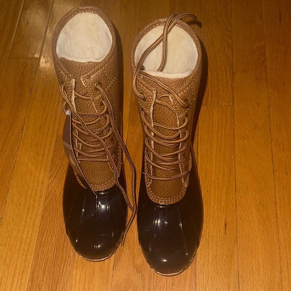 Brown and Black Women's Lace-Up Boots